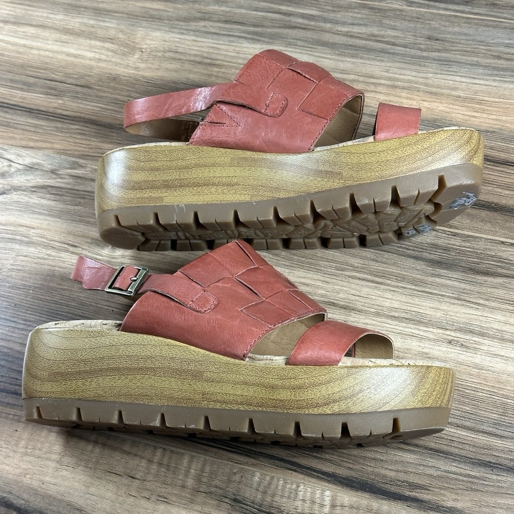 Korks Fraya Platform Wedge Sandals Woman's 8 Open Toe Red/Brown Leather Boho - Picture 3 of 9